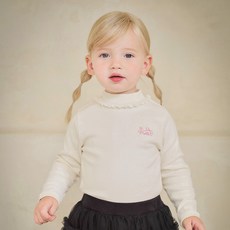 mollimelli 女童法式蕾絲半高領長袖T恤