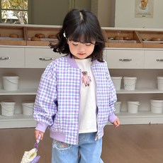 스타빈 여아용 컬러체크 프린팅 집업점퍼