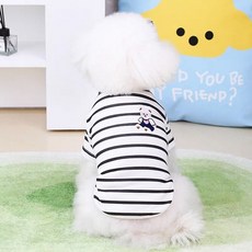 Coco studio 狗狗愛心熊條紋T恤, 1個, 黑色