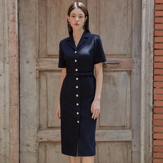 JuliynCalla Kalla89 秘密花園長版女王粗花呢連身裙, 海軍藍