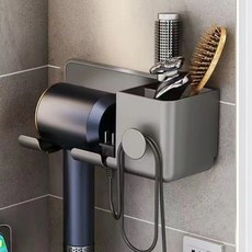 Simply Dam無打孔多功能收納吹風機架, 1個, 灰色