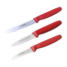 GIESSER 紅色手柄水果刀3件組, 1套, 鋸齒水果刀 + 直刃水果刀 + 鋸齒狀水果刀