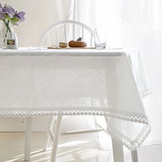CASA VERDE Edelin 蕾絲亞麻方桌布, 白色, 8人座(220 x 130cm)