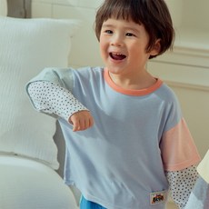 퍼스트블루 아동용 이중소매 배색 긴팔 티셔츠