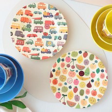 rice 印花圓形淺盤 20cm 2入, 1組, Happy Fruit+Happy Car