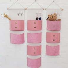 비케이라인 패브릭수납 포켓 주머니 걸이 아이보리핑크 3종 세트, 1세트