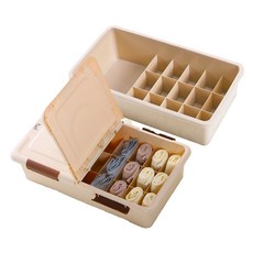 마이닝 뚜껑있는 플라스틱 16칸 속옷정리함, 2개, 베이지