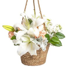 藤編花盆掛架懸掛籃, 單一顏色, 1個