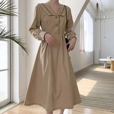 孕婦V領排扣長袖連身裙