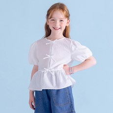 ILoveJ 女童款Darcy蝴蝶結織紋短袖襯衫