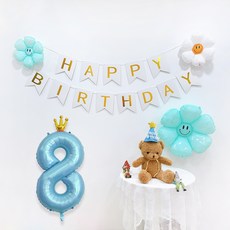 Party09 皇冠數字生日派對套組 8, 1套, 淺藍色