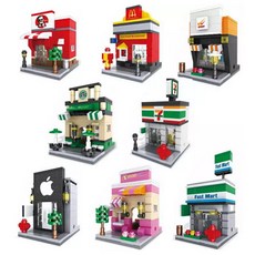 HSANHE 城市街景兼容樂高積木模型 8件組, 混色