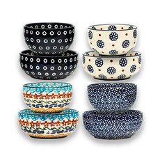 PAWIE 餐碗組 4入, 泡泡 海軍藍+紅點+花 海軍+花草, 飯碗 4入+大碗 4入