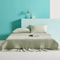 Raum 高溫水洗馬卡龍色鋪棉床墊兼床罩, 綠茶