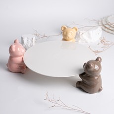小熊蛋糕架底座 圓形 1號 + 小熊3件組, 混合色, 1套