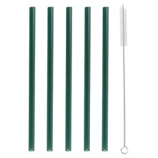KITCHENCHOIS 耐熱鋼化玻璃綠色吸管5p+清潔刷套組, 1套