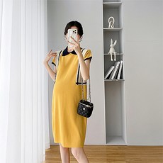 夏季可愛翻領針織孕婦裝