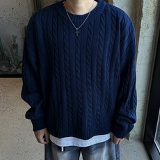 머시따 남성용 데일리 꽈배기 라운드 니트
