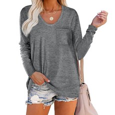 스타 라운드넥 포켓 캐주얼 느슨한 임부 긴팔 티셔츠