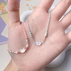 비아워게스트 여성용 커플 고양이 비즈 끈 팔찌 2종 세트