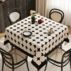 마미루 화이트앤블랙 방수 식탁 테이블보, 디자인 07, 1개, 140 x 220 cm
