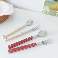 Bogen Sentier 茶匙2款 + 茶叉2款 套組, 1套, 茶匙 緞面香草 + 緞面胭脂紅 + 茶叉 緞面香草 + 緞面胭脂紅