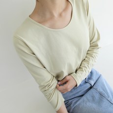 빼빼 여성용 베이직 U넥 모달스판 긴팔 티셔츠