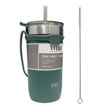 TYESO 泰碩 不鏽鋼真空手提保溫杯+Tritan吸管+吸管刷組, Green, 550ml, 1組