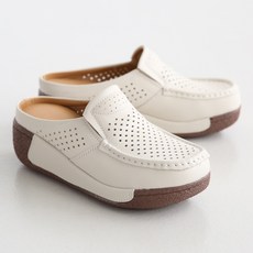 dangolunni 女性增高皮革鏤空輕便厚底Barnett拖鞋 5cm