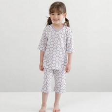 Hola baby 兒童雛菊印花竹節棉7分袖家居服套裝