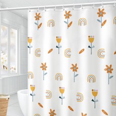 市集感性可愛圖案浴簾 花朵 橘色 80 x 180 cm, 1個