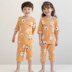 Hola baby 兒童動物朋友印花竹節棉7分袖家居服套裝