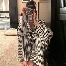 2Estar 女款休閒條紋睡衣上下套裝