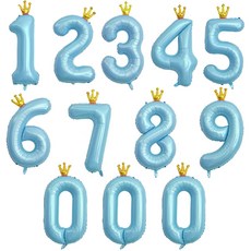 joyparty 數字皇冠鋁箔氣球 90cm 1~9 + 0 x 3個組合, 1套, 藍色