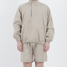 일루소 남성용 오버핏 아노락 바람막이 반집업 자켓 반바지 세트