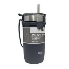 TYESO 泰碩 真空不鏽鋼手柄背帶隨行杯 + Tritan吸管組, 深灰色, 550ml, 1個