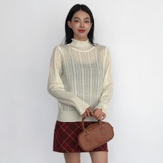 더시럽 여성용 오르간 스모킹 프릴 하이넥 니트 티셔츠