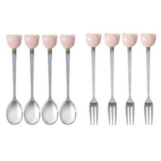 Lime Olive Varne 小熊茶匙+茶叉組 粉色, 1組, 4p 茶匙 + 4p 茶叉