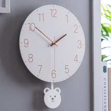 FLaiTO Symbol 靜音裝飾鐘擺掛鐘 30cm 玫瑰金泰迪, 白色