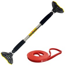 Bfit 家用門框引體向上單槓 高級款 引體向上帶, 黃黑色(引體向上單槓) + 紅色(拉力帶)