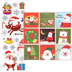 快樂聖誕卡片9款套組 + 聖誕大重點貼紙2張套組, 隨機出貨(卡片內部, 卡片信封, 貼紙), 1套