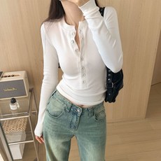 PEONIST 女款鈕扣修身長袖T恤