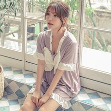 코코드림 여성용 냉감 이자벨 빅리본 반팔 반바지 잠옷 상하의 세트