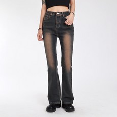 女款復古噴砂水洗靴型牛仔褲 短版