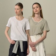 쥬시쥬디 여성용 통기성 루즈핏 에센셜 면 반팔 티셔츠 2종 세트 JZTS026C
