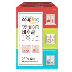 Coupang 基本款 天然紙漿盒裝面紙 280張, 6盒, 1組