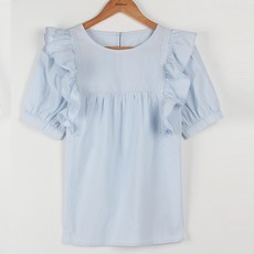 BBAEBBAE 女款蕾絲荷葉邊泡泡袖短袖上衣