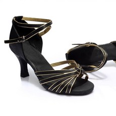 Star 五線拉丁舞鞋 7cm, 繩結黑金色, 245