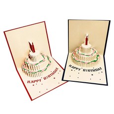 Modern At 3D立體蛋糕彈出式生日賀卡 2入組, 1組, 紅藍
