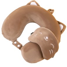 可愛動物睡覺眼罩+頸枕, 棕色的